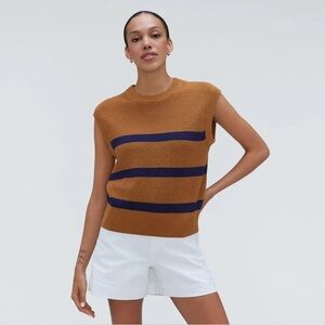 Everlane The Cotton Caramel Summer Striped Square Sweater Tank size Medium